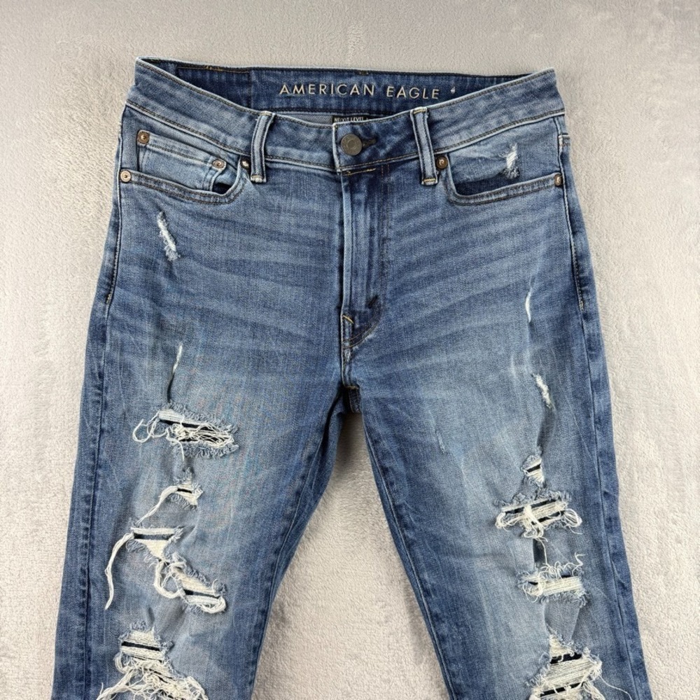 American Eagle Jeans Mens 29x32 Blue Slim Fit Dark Wash Distressed Denim